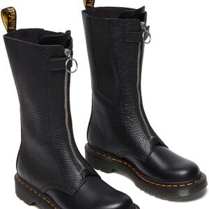 Dr. Martens Black Front-Zip Mid-Calf Lace-Up Boots